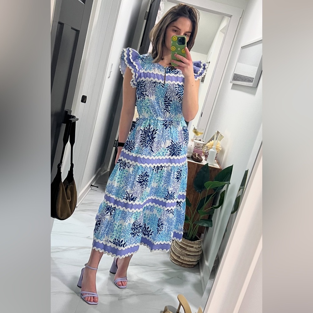 Sail to Sable Blue and White Floral Midi Dress